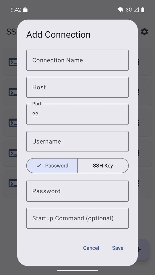 Bubble SSH add connection form