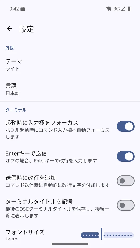 Bubble SSHのターミナル設定画面