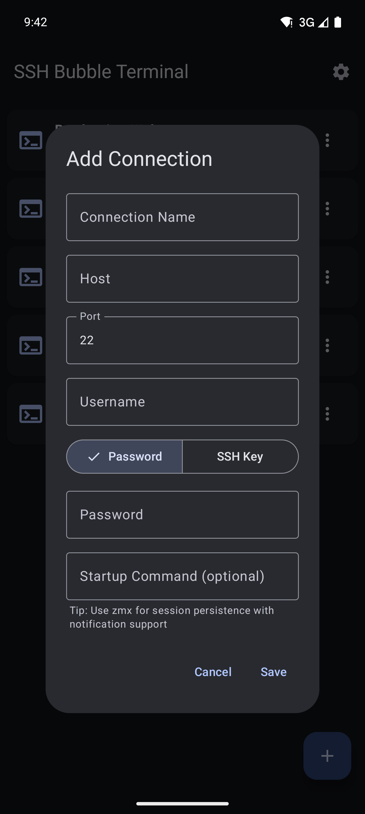 Add SSH connection dialog