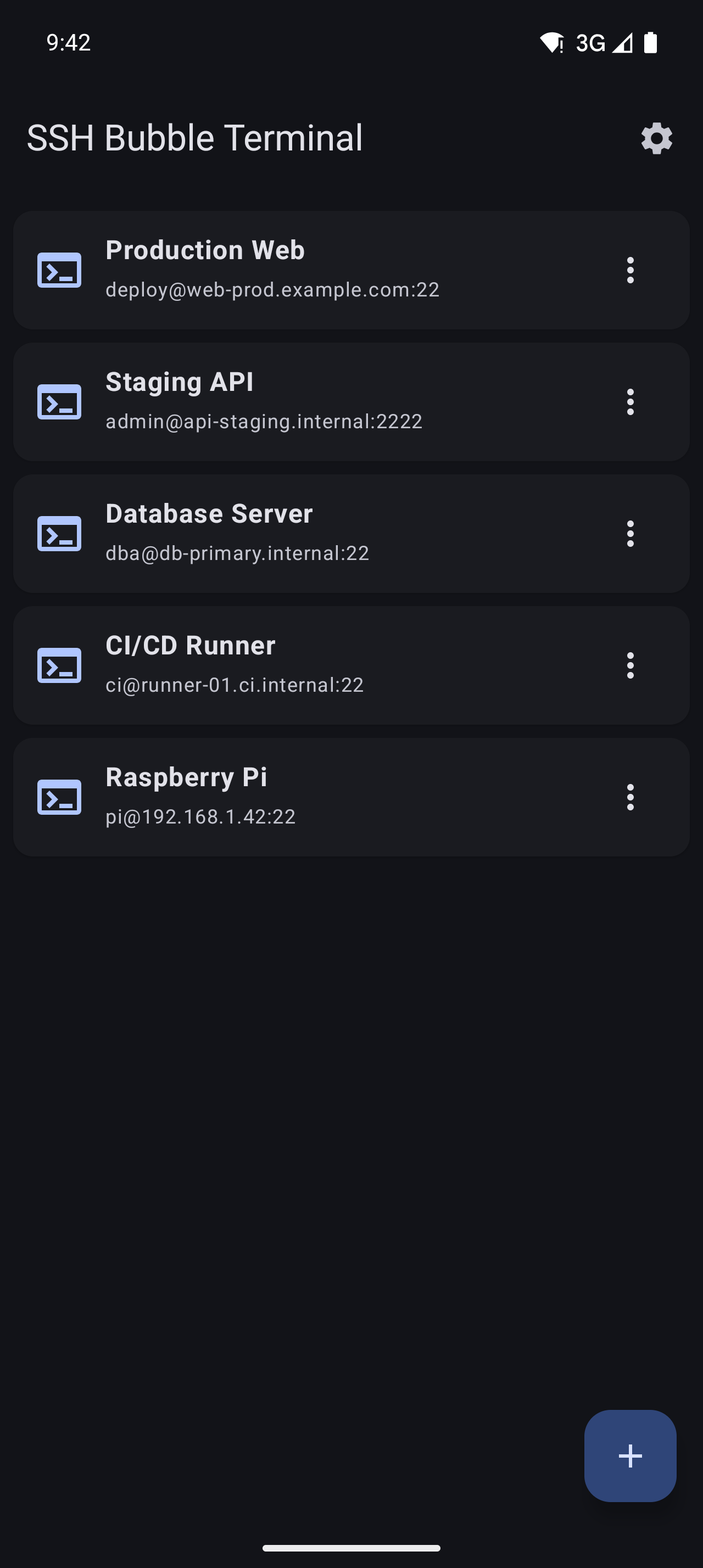Bubble SSH connection list